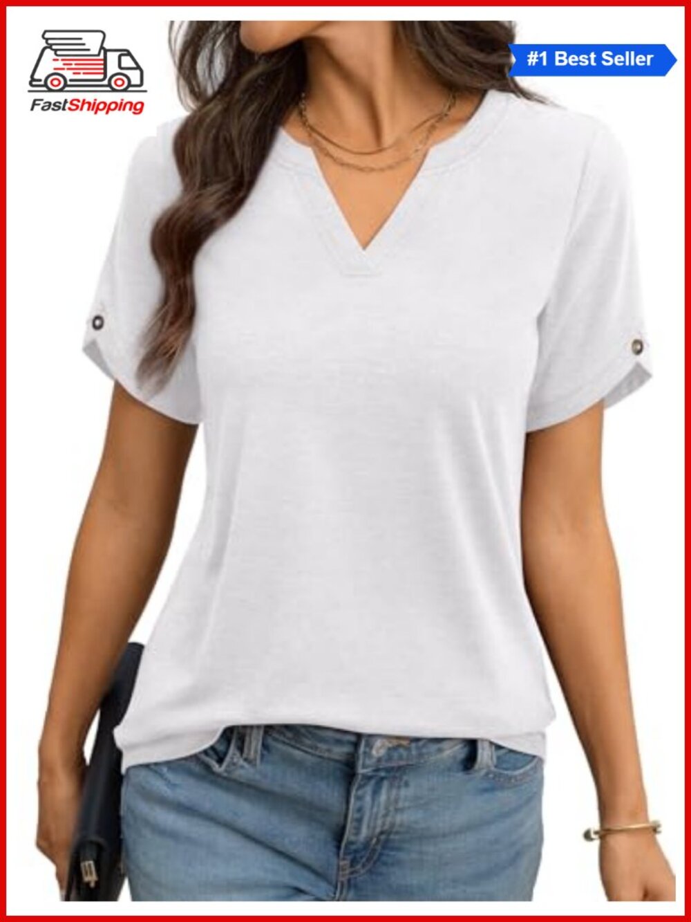 TICTICMIMI Womens Petal Short Sleeve V Neck T Shirts Basic Tee Summer Tunic Top